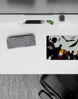 14x10 inches anime mouse pad in cool pale sky tones, dark jackets, and sharp orange hair pre-match vibe.