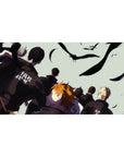 Haikyuu anime desk pad 40x20 inches with teammates marching and bold Japanese lettering on jackets.