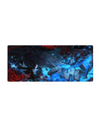 Anime mouse pad 28x12 inches featuring Joker and Arsène from Persona 5, with blue fire, chains, and crimson symbols.