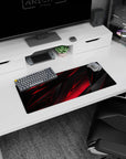 Dynamic Razor Edge Gaming artwork on 28x12 desk mat perfect for celebrating speed, power, and precision