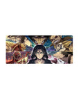 Mouse pad featuring Eren, 28x12 inches, in the Titan warzone with electrified Titan shifters and fragments for an action-packed design.