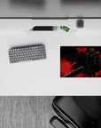 14x10 inches mouse pad with Guts in his Berserker Armor, fiery red tones, and a menacing silhouette, ideal for bringing primal rage to your workspace.