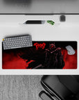32x12 inches mouse pad with Guts in his Berserker Armor, fiery red tones, and a menacing silhouette, ideal for creating a bold, intense workspace.