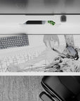 Makima and Chainsaw Man anime mouse pad, 36x16 inches, featuring intense grayscale art, dynamic tension, and striking contrasts.