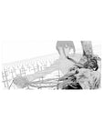 Makima and Denji from Chainsaw Man on a 32x16 inch mouse pad; intense grayscale art with dynamic contrast capturing power.