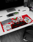 36x16 inches anime desk pad featuring MBF-P02 Gundam Astray staring forward, blades drawn, sharp linework.
