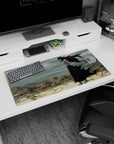 Ichigo Kurosaki in full Hollow form from Bleach on 32x16 inch anime mouse pad, in a dark wasteland with swirling clouds.