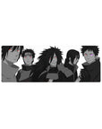 32x12 inches anime mouse pad with Uchiha lineup, spiky hair and cloaks in sleek grayscale.