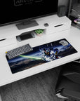 Mobile Suit Gundam 00 Setsuna F. Seiei with Gundam Exia on 32x12 inches anime mouse pad, blade drawn.