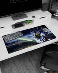 Mobile Suit Gundam 00 Setsuna F. Seiei Gundam Exia mouse pad 32x16 inches, glowing sword scene.