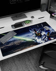 Mobile Suit Gundam 00 Setsuna F. Seiei with Gundam Exia glowing blade desk pad, 40x20 inches.