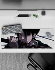 32x12 inches mouse pad with Levi, showcasing stark contrasts and razor detail for a dramatic and intense Attack on Titan tribute.