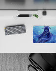 Cool aqua glow anime mouse pad 14x10 inches, dreamy underwater vibe with shimmering bubbles and soft light.