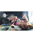 Anime mouse pad 40x20 inches featuring Power, Denji, Aki from Chainsaw Man in a sunlit, chaotic slice-of-life scene.