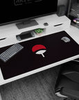 Minimalist Uchiha emblem on 40x20 desk pad perfect for subtle power and sleek anime aesthetics