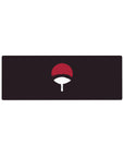 Compact Uchiha fan mouse pad 32x12 with minimalist red and white design for bold desk aesthetics