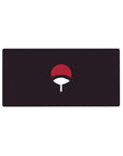 Uchiha fan mouse pad 32x16 featuring minimalist red and white crest for dynamic gaming sessions