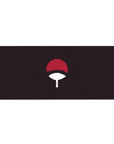 Uchiha clan desk pad 36x16 with red and white fan crest for immersive Naruto-themed setups