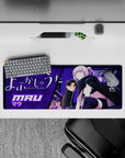32x12 inches anime girl mouse pad in bold purples, lavender hair, and dreamy late-night neon vibe.