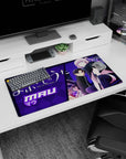 32x16 inches anime girl mouse pad featuring Mau perched above the city, blue eyes, thigh-highs, and oversized scarf.