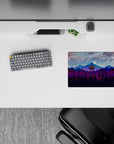 14x10 inches mouse pad featuring mountain forest design, with glowing watchtower and purple-blue mountain ranges for a peaceful, calming aesthetic.