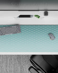 36x16 inches desk pad with soothing teal and white wave designs, inspired by Asian art, adding minimalist elegance to any desk setup.