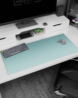 Artistic 36x16 inches desk pad showcasing Japanese wave patterns, blending tranquil teal and white tones for a peaceful, stylish workspace.