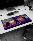 Modern 32x16 inches mouse pad with Zoro, Luffy, and Sanji from One Piece, capturing the power of their bond and the beauty of a vibrant sunset.