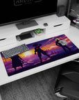 Artistic 36x16 inches desk pad with Zoro, Luffy, and Sanji from One Piece, blending the strength of the trio with a breathtaking sunset backdrop.