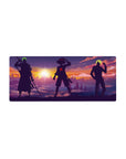 Mouse pad featuring Zoro, Luffy, and Sanji from One Piece, 28x12 inches, with their silhouettes against a vibrant sky, ready for their next adventure.
