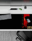 Anime desk pad 36x16 inches featuring Cowboy Bebop's Spike Spiegel silhouette, Swordfish II, and "See You Space Cowboy" text.