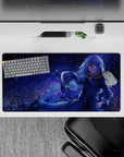 Cosmic anime mouse pad 32x16 inches in indigo and violet tones with icy highlights and calm galaxy glow.