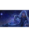 40x20 inches anime desk pad with starry night galaxy scene and blue-haired heroine, crisp print detail.