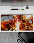32x16 inches mouse pad with fiery reds, brutal combat, and titan chaos for a high-energy Attack on Titan tribute.
