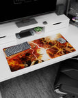 Modern 32x16 inches mouse pad featuring Attack on Titan, fiery reds, and titan chaos for an explosive, action-packed design.