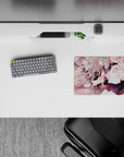 Blush-pink sakura vibe anime girl mouse pad 14x10 inches, soft petals, calm romantic desk aesthetic.