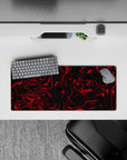 28x12 inches mouse pad with red and black swirl design, featuring fluid twisting patterns for a dramatic, impactful, and creative look.