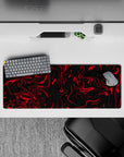 32x12 inches mouse pad with a red and black swirl design, featuring fluid twisting patterns for a bold, powerful visual impact.