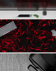 40x20 inches mouse pad showcasing a bold red and black swirl design, with fluid twisting patterns for a dramatic, edgy aesthetic.