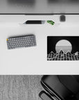 14x10 inches mouse pad featuring wireframe mountains and a glowing sun, capturing the essence of retro-futuristic vaporwave style.