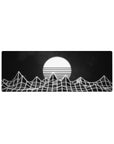 Compact 32x12 inches mouse pad with wireframe mountains and a glowing striped sun, perfect for fans of minimalist vaporwave art.