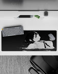 Anime mouse pad 32x12 inches featuring Aki Hayakawa from Chainsaw Man in grayscale, eyes skyward in a serene scene.