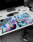 Large 40x20 inches desk pad with Vegito and Gogeta, featuring Super Saiyan Blue forms and explosive energy, ideal for adding intensity to your workspace.