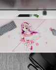 Cozy pastel pink and cream anime desk pad 40x20 inches with dreamy bubbles and soft kawaii vibe.