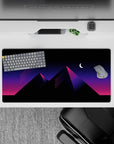Vivid 32x16 mouse pad combines sharp pyramids and neon lines for captivating vaporwave storytelling