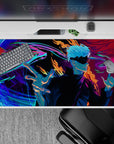 Dynamic 40x20 inch anime desk pad showcasing Gojo's limitless energy with mesmerizing colors and intensity