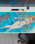 Asuna in a sunlit water scene on a 40x20 inch anime desk pad from Sword Art Online, featuring a tranquil summer vibe.