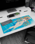 Asuna from Sword Art Online in a white bikini on a 36x16 inch anime mouse pad, creating a serene, summery vibe.
