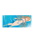 Asuna from Sword Art Online in sunlit water, white bikini, 28x12 inches anime mouse pad, summer vibe, cool blues.
