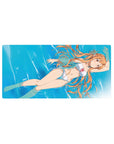 Asuna from Sword Art Online on a 32x16 inch mouse pad, in a white bikini, adds a breezy summer vibe with cool blues.